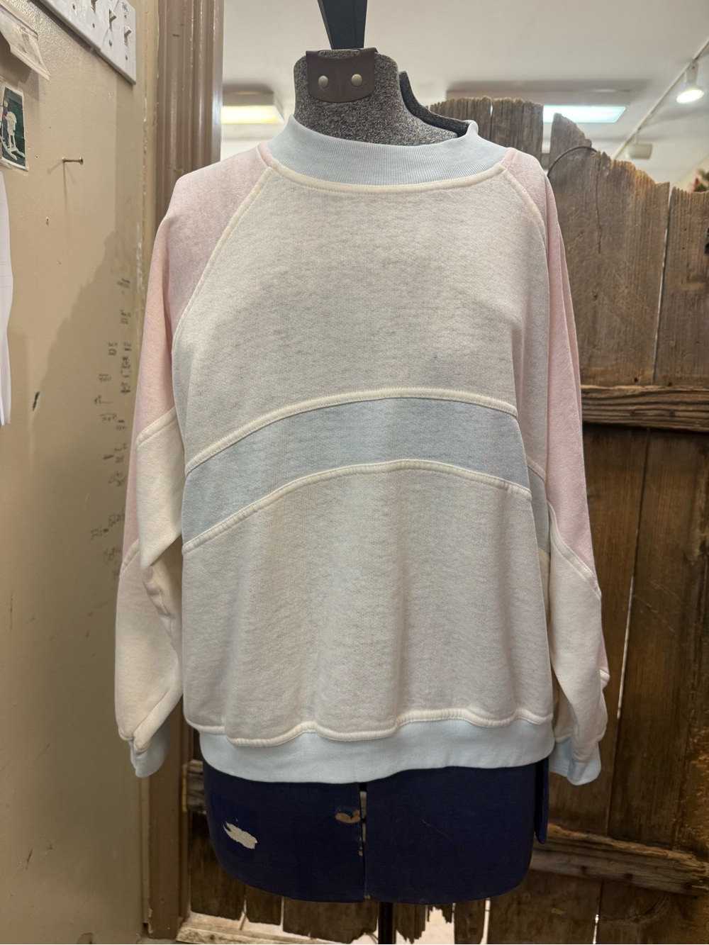 Pastel Colorblock Crewneck Sweater - Light Pink, Cream & Light Blue